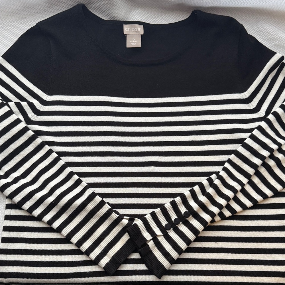 Chico's Monochrome Striped Knit Top - Small